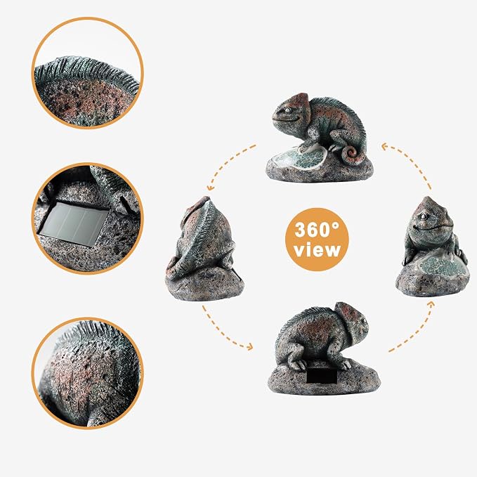 Rezpuao Solar Chameleon Garden Statues Outdoor Decor Resin Chameleon Figurine with Solar Light for Patio,Balcony,Yard,Lawn Ornament,Perfect Garden Gift