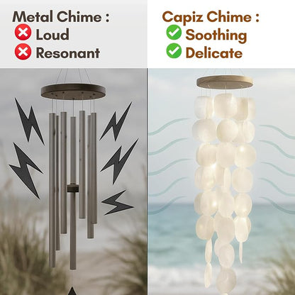 Solange & Frances Natural Capiz Shells Wind Chimes for Outside. Wind Chimes Indoor and Outdoor Decor. Unique Gift for Mom, Birthday Gifts for Women