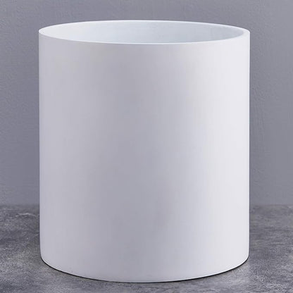 FaithLand 14 Inch Fiberstone Planter - Lightweight Modern Cylinder Plant Pot with Drainage Hole & Plug, Indoor Outdoor Use, Matte White