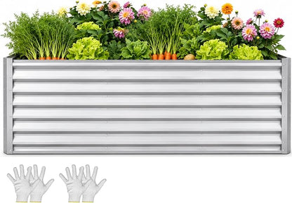 YITAHOME 6x3x3ft Galvanized Raised Garden Bed, Metal Planter Box with Safety Rubber, Gloves, Outdoor Flower Bed for Planting Plants Vegetables, Silver