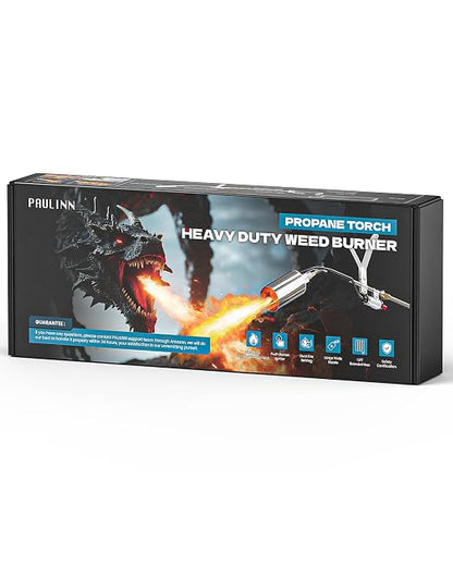PAULINN Propane Torch Weed Burner, High Output 340,000 BTU Flamethrower with QCC 12 FT Hose, Compatible with 1 lb Propane cylinders and Any Standard 5–100 lb Tanks, Self-Ignite & Dual Flame Control