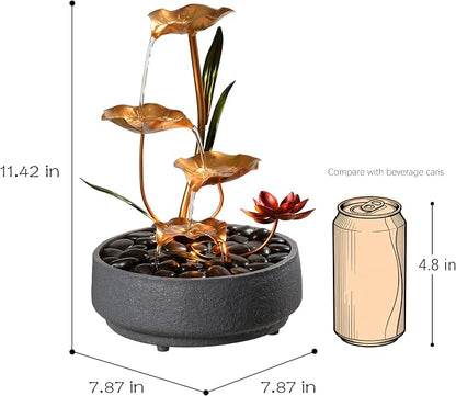 Haobos Indoor Tabletop Fountain Exquisite Meditation Desk Water Fountain Decorative Zen,4-Tier Lotus Desk Fountain,Home/Office Decor Housewarming Gift for Mom（23154）