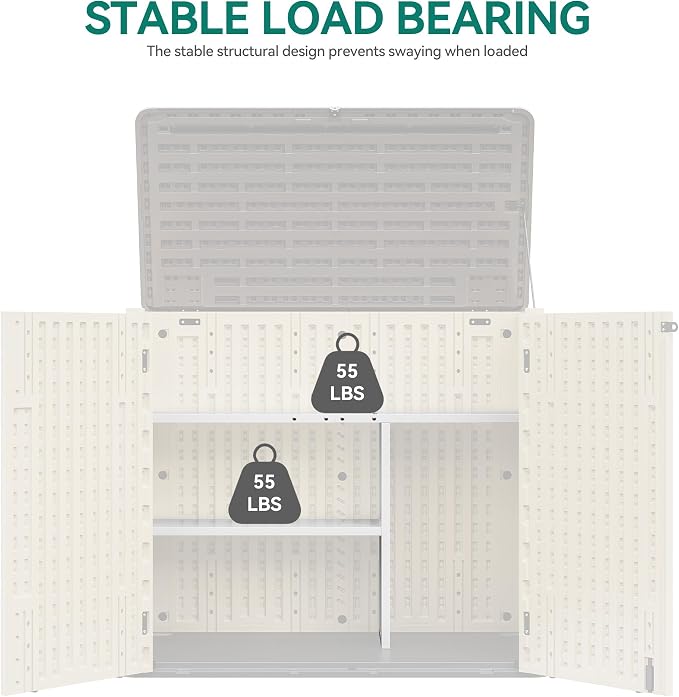 YITAHOME 30 Cuft Metal Storage Shed Shelf, Space-Saving Waterproof Shelf for Horizontal Storage Sheds,Waterproof for Garden, Patio, Garage, Easy Assembly,45.6" L X 13.2" W X 29.2" H, White