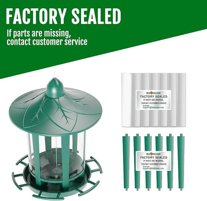 Birdream Bird Feeders for Outdoor Hanging, Assembly Required, 1-Min Easy Setup, Charming Castle Design, Attracting Cardinals Chickadees Goldfinches & Sparrows - Green