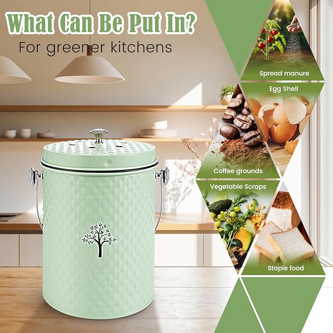 AOSION Countertop Compost Bin, Odor-Free Food Waste Container with 50 Bags | 1 Gallon Container,2 Carbon Filters,Compost Bucket, coffee grounds