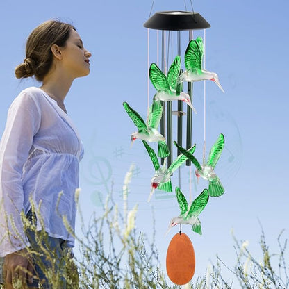 Solar Hummingbird Wind Chime Outdoor Color Changing, Garden Decor, Grandmother Gift, mom Gifts, Hummingbird Gifts, Birthday Gift for mom, Wind Chimes Outdoor Outside.