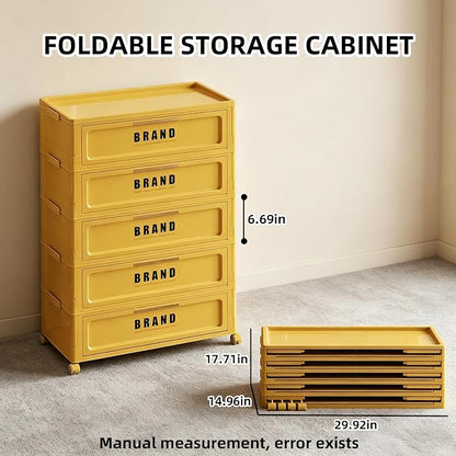 Foldable Storage Cabinet with Doors & Locking Wheels, 5-Tier Large-Capacity Organizer, No-Tool Setup, Impact-Resistant ABS Construction for Dorm, Pantry, Laundry, and Living Spaces