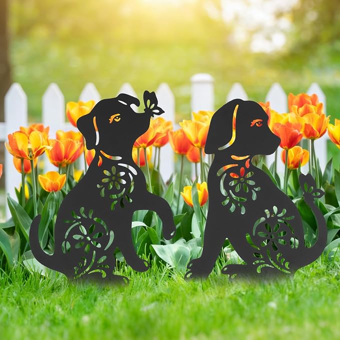 Dog Metal Decorative Garden Stakes, Rust Proof Dog Metal Black Silhouette Decor Garden Stakes for Yard Patio Lawn Decorations, Dogs Outdoor Decor Gifts for Women/Men