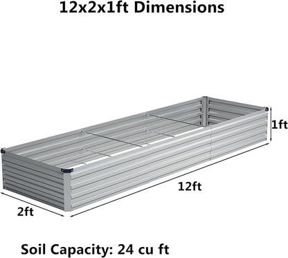 zunatu 12x2x1 ft(2 Pack) Galvanized Raised Garden Bed,Outdoor Planter Box Metal Patio Kit Planting Bed for Vegetables Flowers and Succulents,Silver