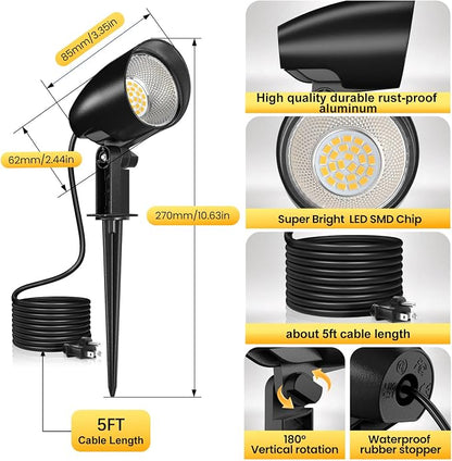 20W Outdoor LED Landscape Lighting Spot Lights, 1880LM IP66 Waterproof, Plug in Landscape Lights for Pathway Patio Yard Lawn, 120V US 3-Prong Cord, 2 Packs