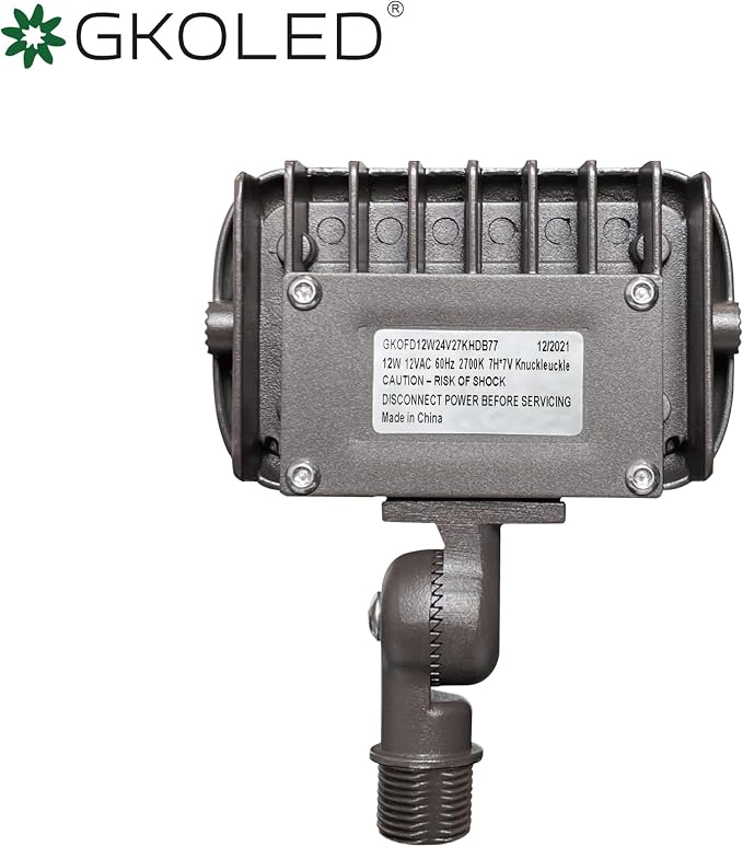 GKOLED 12W Outdoor Waterproof LED Garden Security Floodlight, 900Lumens, 80CRI, 2700K, 9-15V AC/DC, 1/2 Knuckle Mount, UV Resistant