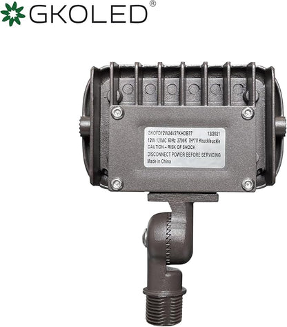 GKOLED 12W Outdoor Waterproof LED Garden Security Floodlight, 900Lumens, 80CRI, 2700K, 9-15V AC/DC, 1/2 Knuckle Mount, UV Resistant