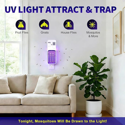 Upgraded Fruit Fly Traps for Indoors, Flying Insect Trap for Fruit Flies, Gnats, Plug in Bug Zapper Indoor with Dual-UV Lights & Trapping, Electric Grid & Glue Traps