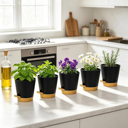 12 Pack 4 Inch African Violet Pots Self Watering, Self-Watering Planters with Drainage Holes & Reservoir, Black Brown Plastic Pots for Indoor Outdoor Plants, Succulents & Flowers