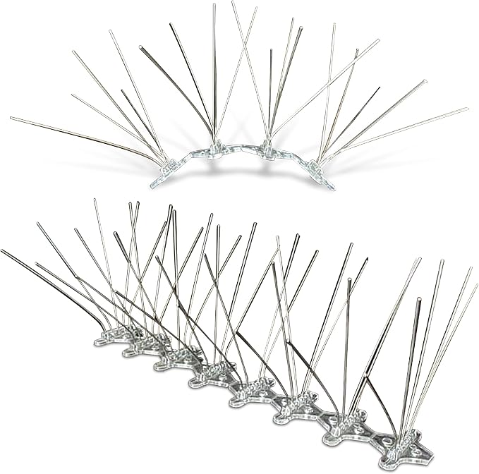 Upgraded Bird Spikes 10 Pack - 12-Inch Deterrent, 5 Spikes, Wide Coverage, Adjustable Strip Length - Stainless Steel Repeller Against Pigeons, Squirrels, Animals - Easy Mounting
