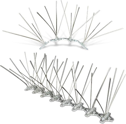 Upgraded Bird Spikes 10 Pack - 12-Inch Deterrent, 5 Spikes, Wide Coverage, Adjustable Strip Length - Stainless Steel Repeller Against Pigeons, Squirrels, Animals - Easy Mounting