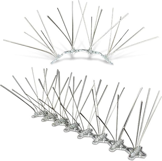 Upgraded Bird Spikes 10 Pack - 12-Inch Deterrent, 5 Spikes, Wide Coverage, Adjustable Strip Length - Stainless Steel Repeller Against Pigeons, Squirrels, Animals - Easy Mounting
