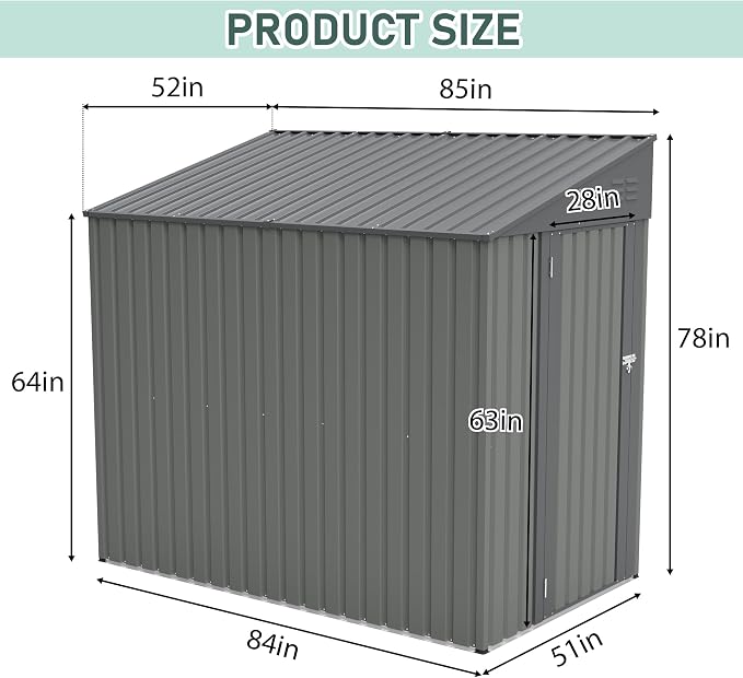 YOPTO 4x7 FT Outdoor Storage Shed,Metal Lean to Storage Shed with Reinforced Beams,All Weather Waterproof Garden Tool House W/Lockable Door & Reversible Installation,for Backyard,Patio,Lawn,Olive Gray