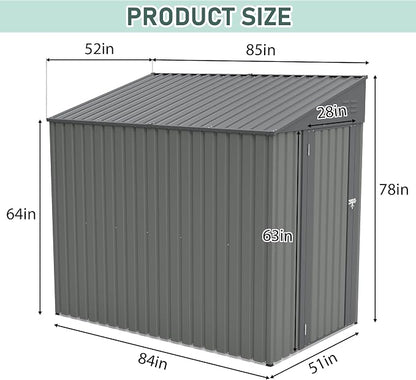 YOPTO 4x7 FT Outdoor Storage Shed,Metal Lean to Storage Shed with Reinforced Beams,All Weather Waterproof Garden Tool House W/Lockable Door & Reversible Installation,for Backyard,Patio,Lawn,Olive Gray