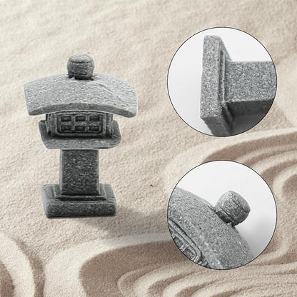 Hoypeyfiy Mini Buddha Statue Set with Stone Lantern, Zen Garden Accessories Sitting Buddha Figurine for Home Decor, Patio Yard Garden, Terrarium, Micro Landscape Decoration