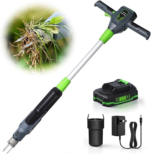 Weed Puller Tool, 21V Powerful Garden Tools Electric Weeding Tool with 2.0Ah Battery and Charger, Gardening Tools Weeder Tool with 3-Claw Steel Head for Smooth Weeding, Gifts for Men Women
