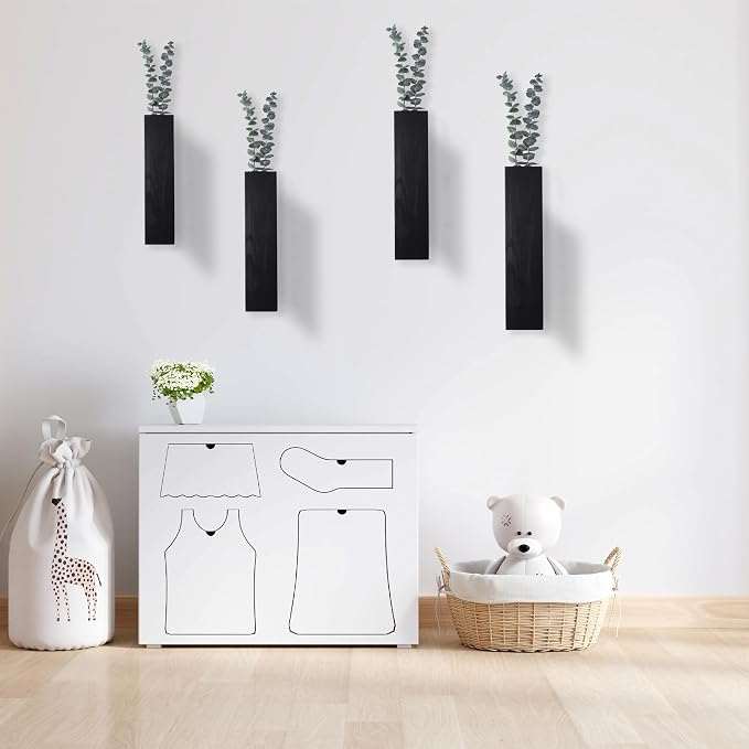 4PCS Black Wall Planters Modern Farmhouse Indoor Decor | Wood Wall Decor, Hanging Planter, For Living Room & Bathroom, Dried Flowers & Faux Greenery