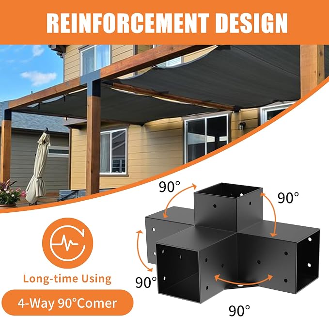 Woodworks Pergola pergola Brackets 4-Way Right Angle Corner Bracket DIY Elevated Wood Stand 2PACK with Screws for 4x4 (Actual: 3.5x3.5 Inch) Lumber Pergola Gazebo