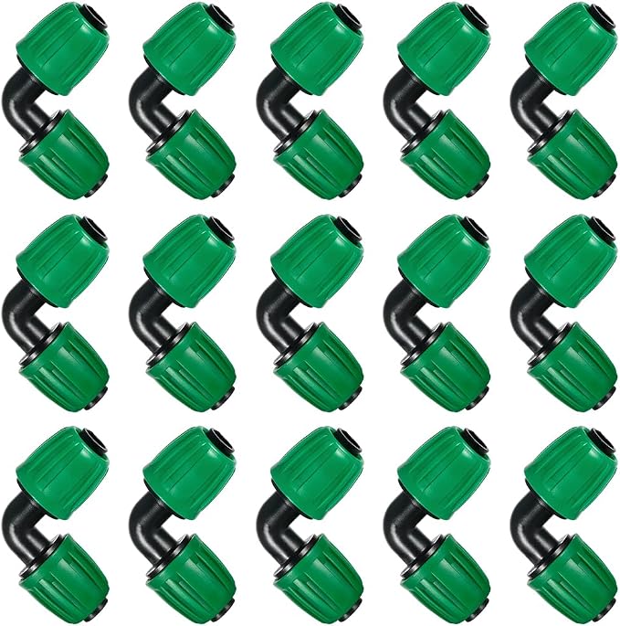 15 Pcs 1/2 Inch Drip Irrigation Elbow Fittings(1/2" ID x 0.640" OD), 90 Degree Drip Lock Barbed Nut Hose Elbow Connectors for 1/2 Drip Irrigation Tubing Connection Parts for Garden Watering System