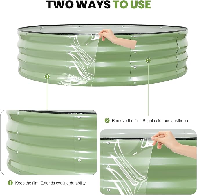 Galvanized Raised Garden Bed Outdoor 2Pcs | 4x4x1ft Metal Raised Beds for Gardening with Safety Rubber Strip | Round Planter Box for Plants Like Vegetables Fruits Flowers, Olive Green