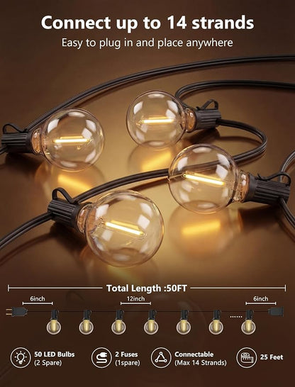 GOOTHY G40 LED Outdoor String Lights, 50Ft Patio String Lights Waterproof with 52 Shatterproof Globe Bulbs, Hanging Outdoor Lights for House Backyard Party Cafe Balcony Porch Christmas Decor, Black