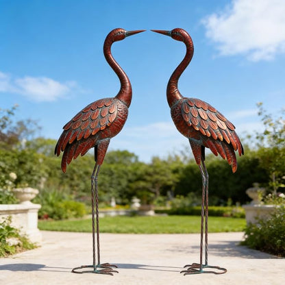 chisheen 2PCS Garden Crane Statues Outdoor Sculptures Metal Yard Art Statue for Garden Decoration Large Size Set of 2