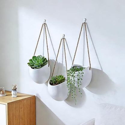 Set of 3 Ceramic Wall Planters Decor Small Hanging Vases Lovely Flower Pots | Wall Decor for Home, Entryway, Hallway, Deck, Bathroom, Living Room, Dining Room, Garden, Farmhouse, Restaurants, Office, etc