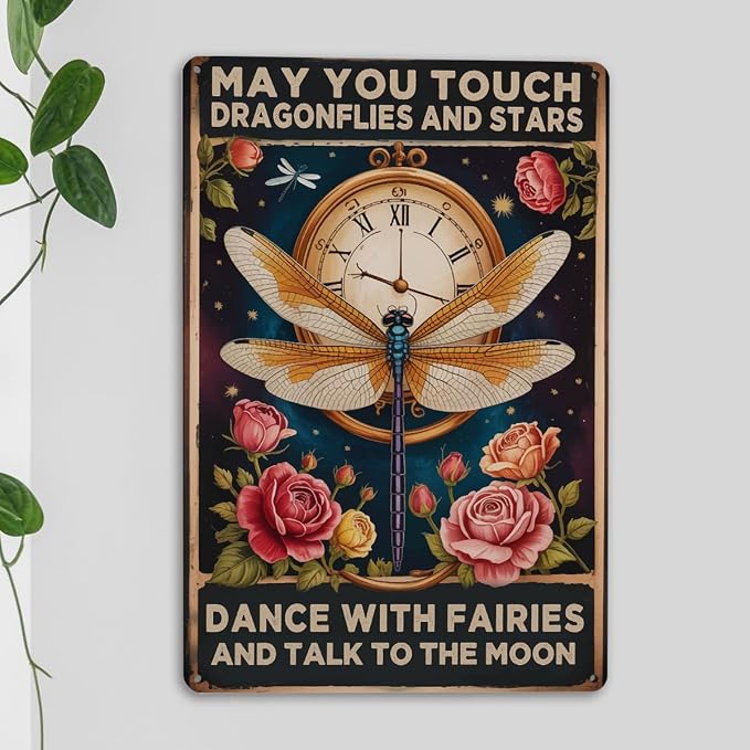 mmiishe Vintage Metal Garden Signs Dragonfly Gifts for Women Friend Gardeners Plant Accessories Rustic Metal Art Wall Decor for Home Gate Garden Restaurants Cafes Patio Porch 8x12 Inches