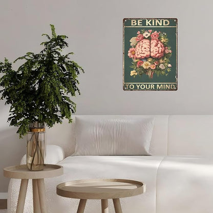 Be Kindto Your Mind Vintage Metal Tin Sign Boho Decor Hippie Wall Art Room Office Room Plant Decorfor Lady Woman 12 * 16inch