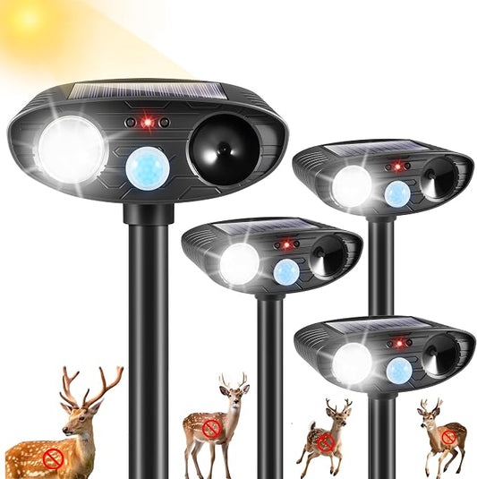 2026 4Pack Sonic Fortress Pro Deer Repellent Devices Solar Ultrasonic Animal Repellent with Motion Sensor&Flash Light-IP65 Waterproof Cat Repellent Outdoor,Rabbit Fortress Pro for Flowers,Plant