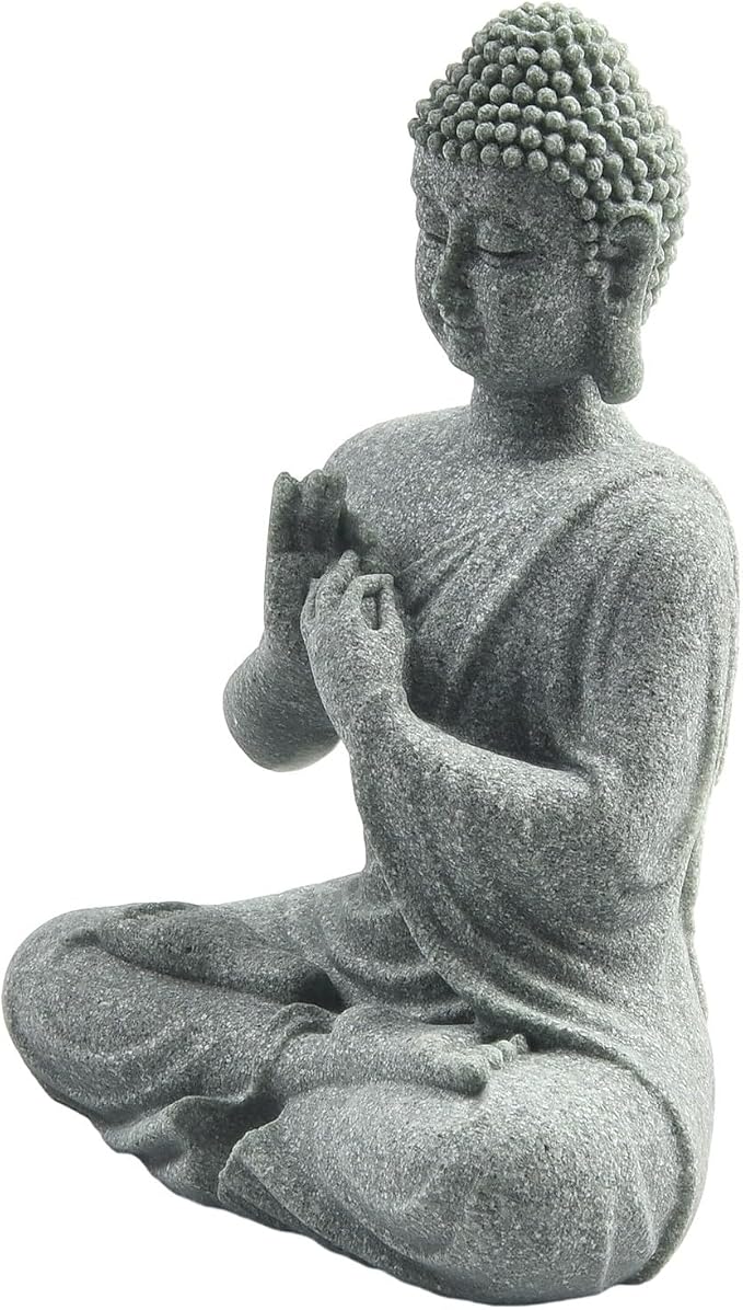 Garden Buddha Resin Stone Statue for Outdoor and Indoor Zen Decor Sandstone Effect Lawn Ornament for Home and Garden Landscaping or Meditation Space(C)