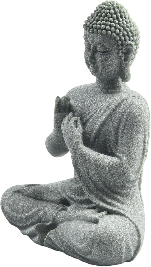Garden Buddha Resin Stone Statue for Outdoor and Indoor Zen Decor Sandstone Effect Lawn Ornament for Home and Garden Landscaping or Meditation Space(C)