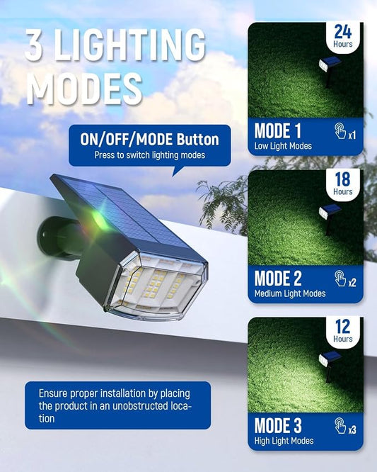 AUDERWIN Solar Spot Lights Outdoor Waterproof 6 Pack IP65, 63 LED 3 Lighting Modes Spotlights for Yard Garden House Garage Pathway