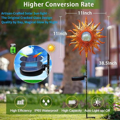 TAKE ME Sun Solar Lights Garden Outdoor Waterproof Metal Stakes for Patio Yard Walkway LawnPatio Mothers Day Gifts Mom Wife Grandma (Red Sun)