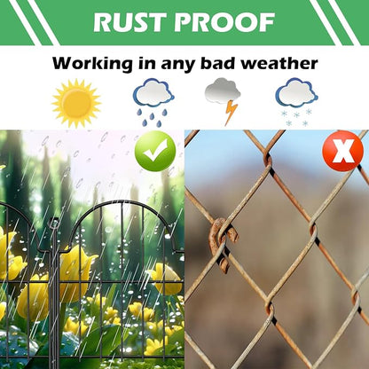 Blingluck Decorative Garden Fence, 17 in(H) x 10.83 ft(L) Arched Rustproof Metal No Dig Fence Garden Fence Border, Ground Stake Animal Barrier Fence for Rabbit Dog, Outdoor Decor for Yard & Patio