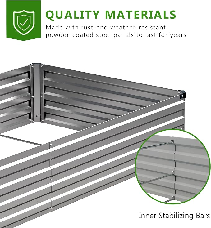 2PCS 12x3x1ft Galvanized Raised Garden Bed,Outdoor Planter Box Metal Patio Kit Planting Bed for Vegetables Flowers Herb,Silver