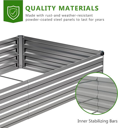 2PCS 6x3x1ft Galvanized Raised Garden Bed,Outdoor Planter Box Metal Patio Kit Planting Bed for Vegetables Flowers Herb,Silver
