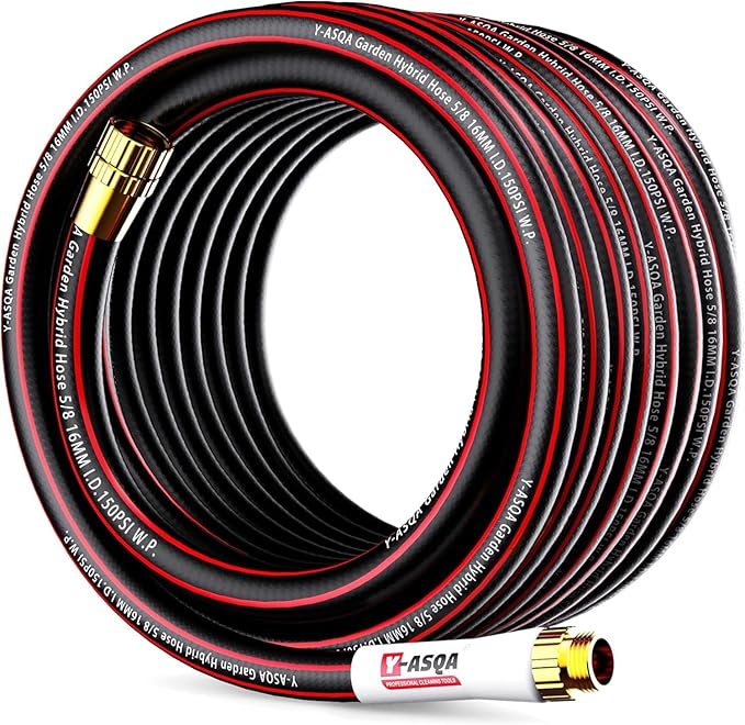 YASQA 100FT Extra Long Heavy Duty Garden & Water Hose - Commercial Grade for Homeowners & Large Properties, Kink-Free Leak-Proof with Brass Fittings, 5/8 Inch Black