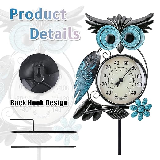 MUMTOP Outdoor Thermometer, Owl Outside Decor for Patio, Yard and Garden | No Battery Needed, Waterproof, Indoor and Outdoor, Easy to Read, Gifts Idea