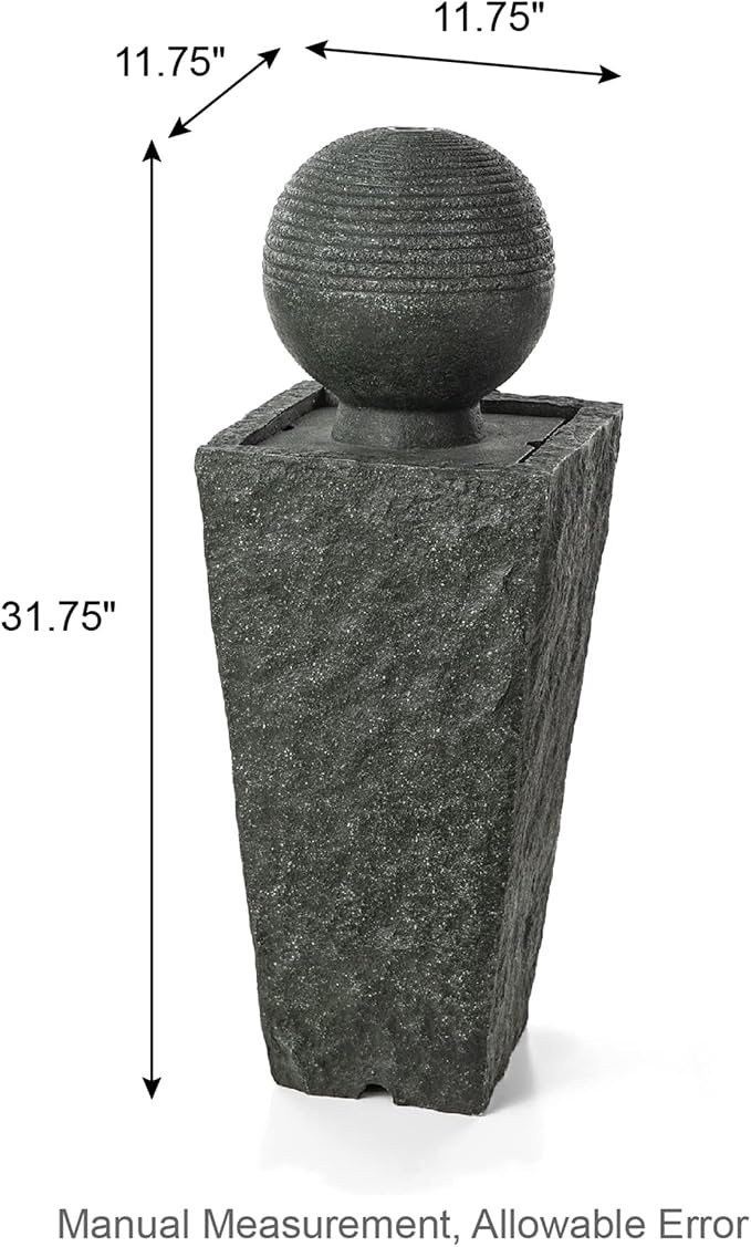 Glitzhome Outdoor Water Fountain with LED Light, Decorative Sphere Pedestal Outdoor Fountain with Submersible Pump, Vintage Waterfall Fountains for Garden Patio Deck Porch, 31.69”H