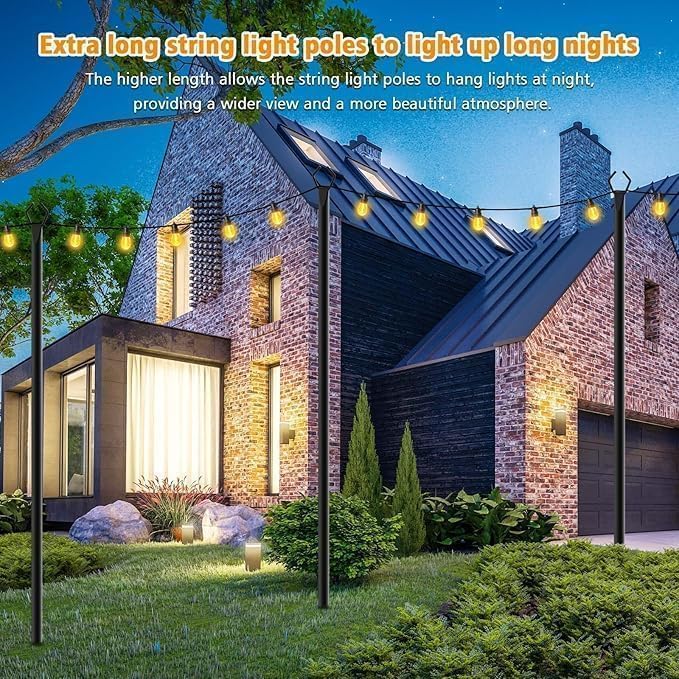 LETIANPAI 10Ft String Light Poles 2 Pack,Light Poles for Outside Lights,Outdoor with Fence Brackets Hanging Lights,Metal Stand Deck Patio Backyard