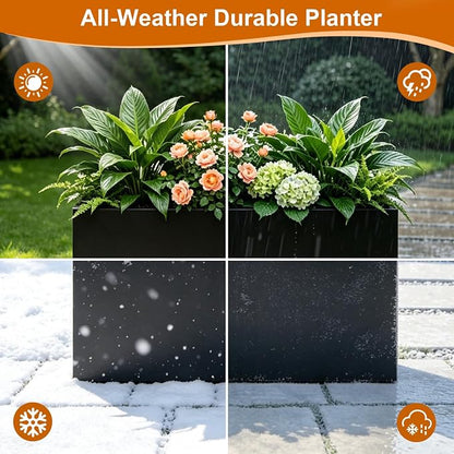 Tall Metal Planter 38" L x 12" W x 30" H, Heavy-Duty Large Rectangular Planter with Drainage Holes & Removable Shelf, Long Steel Plant Box for Outdoor Porch, Garden, Patio, Yard