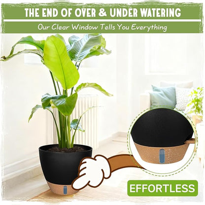 Self-Watering Pots for Indoor and Outdoor Plants 4 Pack, 6/8/10/12 Inch Planters with Water Level Indicator & Deep Reservoir, Decorative Flower Pots for Home Decor
