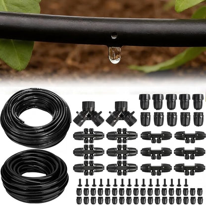 250FT Drip Irrigation Tubing Kit with 1/2 Irrigation tubing, 1/4 inch Dripline, and Irrigation Parts for Garden, Raised Beds, and Greenhouse Watering