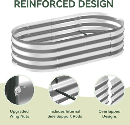 Lineware Raised Garden Bed with Self-Watering System, 4x2x1 ft Elevated Planter Boxes Outdoor with Mesh Cover, Oval Galvanized Raised Beds for Gardening,Vegetables,Flowers, Backyard, Patio